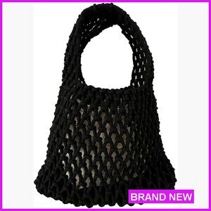 Mini Clutch Tote Crochet Drawstring Woven Beach Bag Boho Chic Handbag